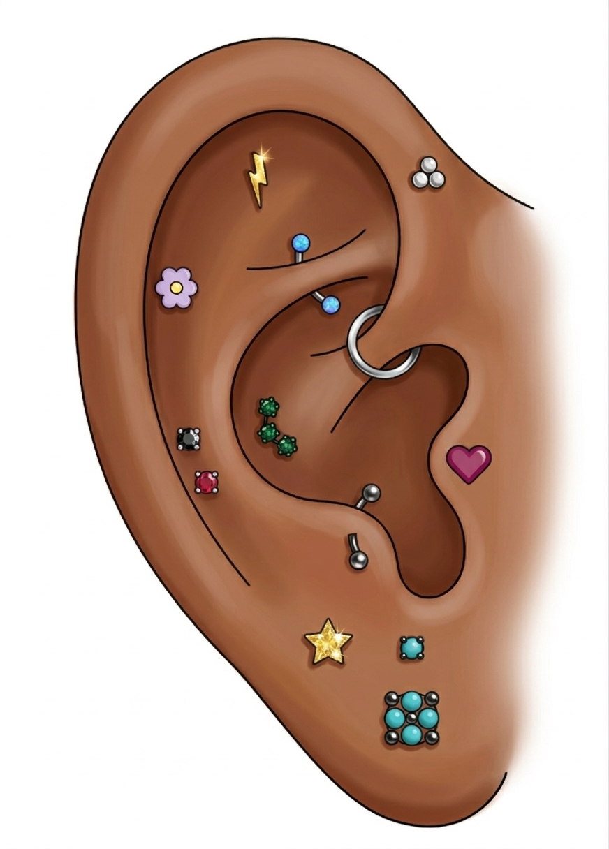 Ear piercing placement diagram