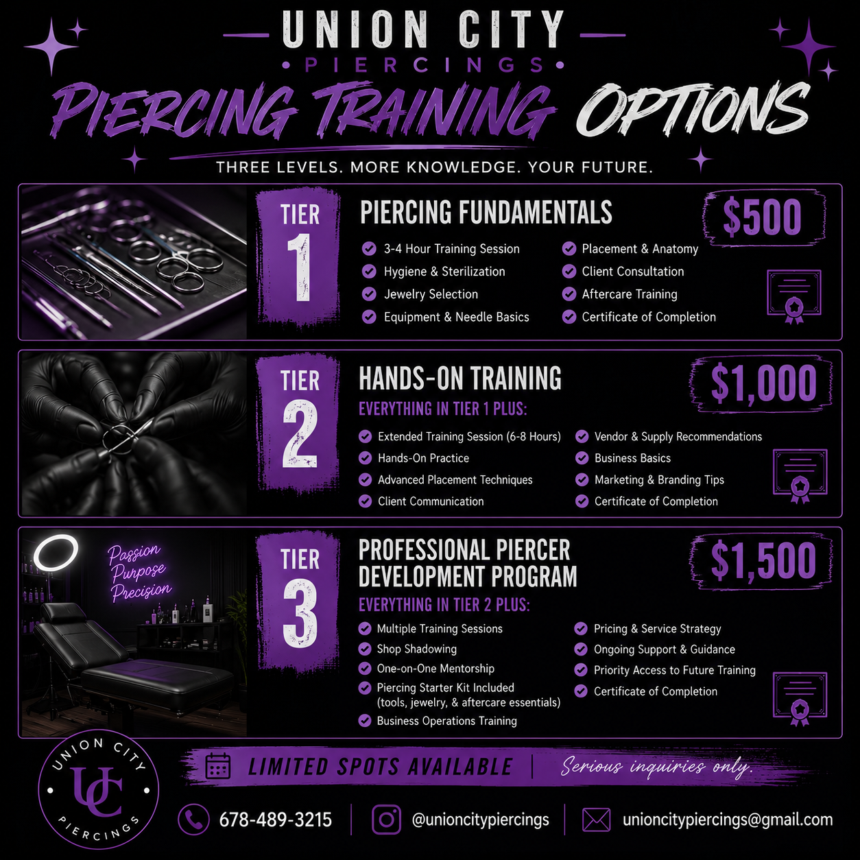Union City Piercings – Training Tier Options