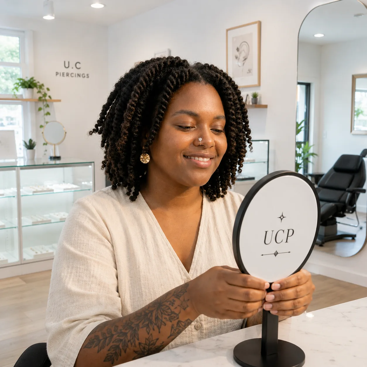 Nose piercing with nostril stud — Union City, GA