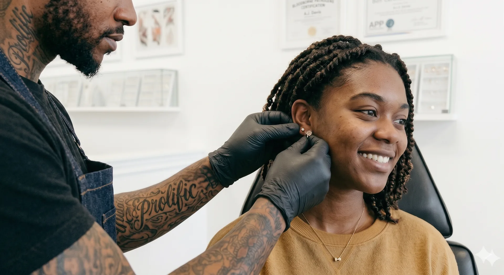 Needle piercing at Union City Piercings, Union City GA